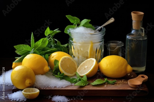 lemonade ingredients: lemons, sugar, water, ice