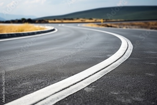 A clean stretch of asphalt road, marked by continuous white lines, isolated on a solid background.