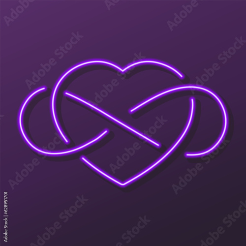 infinity love neon sign, modern glowing banner design, colorful modern design trends on black background. Vector illustration.