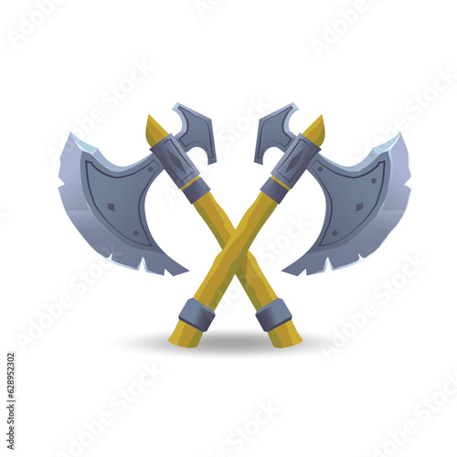 Vector of two crossed viking axe in engraving style