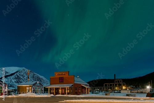 Carcross, Yukon commons with aurora in winter photo