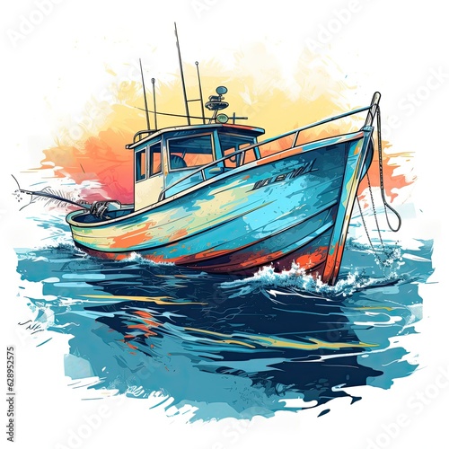 Fishing Boat Clip Art or T-Shirt Design