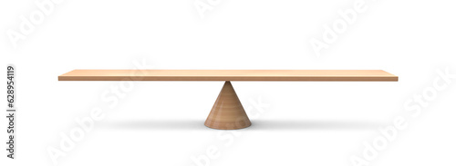 Wooden balance 3d illustration isolated on white background. balancing on seesaw 3d render. 3d illustration