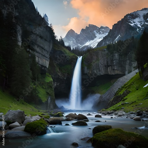 waterfall in the mountains generated by AI