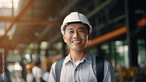 smile of Engineer man Technician Workers on site, Engineer Technician Looking Up a