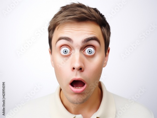 Portrait of young man with shocked and surprised facial expression face