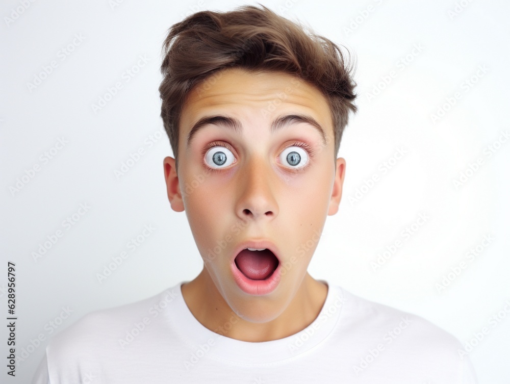Portrait of young man with shocked and surprised facial expression face Portrait of young man with shocked and surprised facial expression face