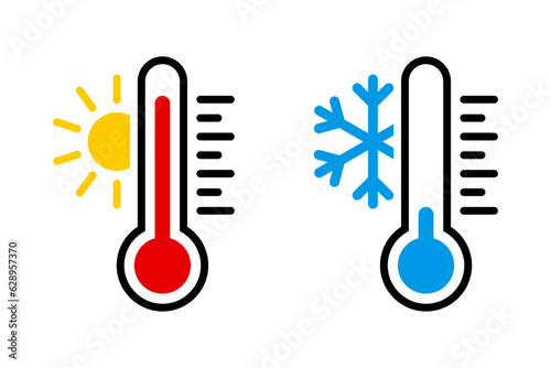 Thermometer with sun and snowflake icon photo