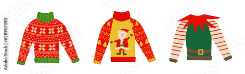 Christmas ugly sweater party, decoration for Christmasm, set of vector ugly sweater party.