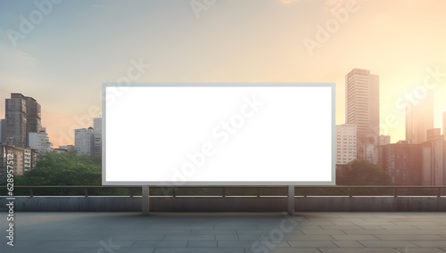 blank white billboard, Empty info banner, street banner, Empty white poster, Mock up in the metropolis. Generated by AI
