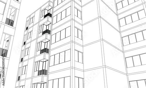 Vector illustration of a drawing sketch of the residential building facade