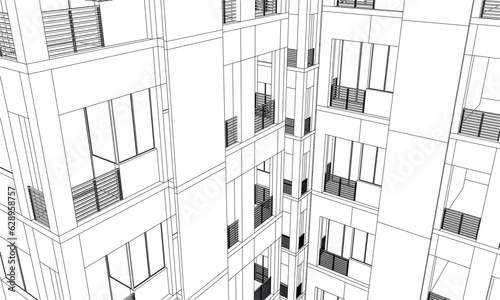 Vector illustration of a drawing sketch an apartment building facade