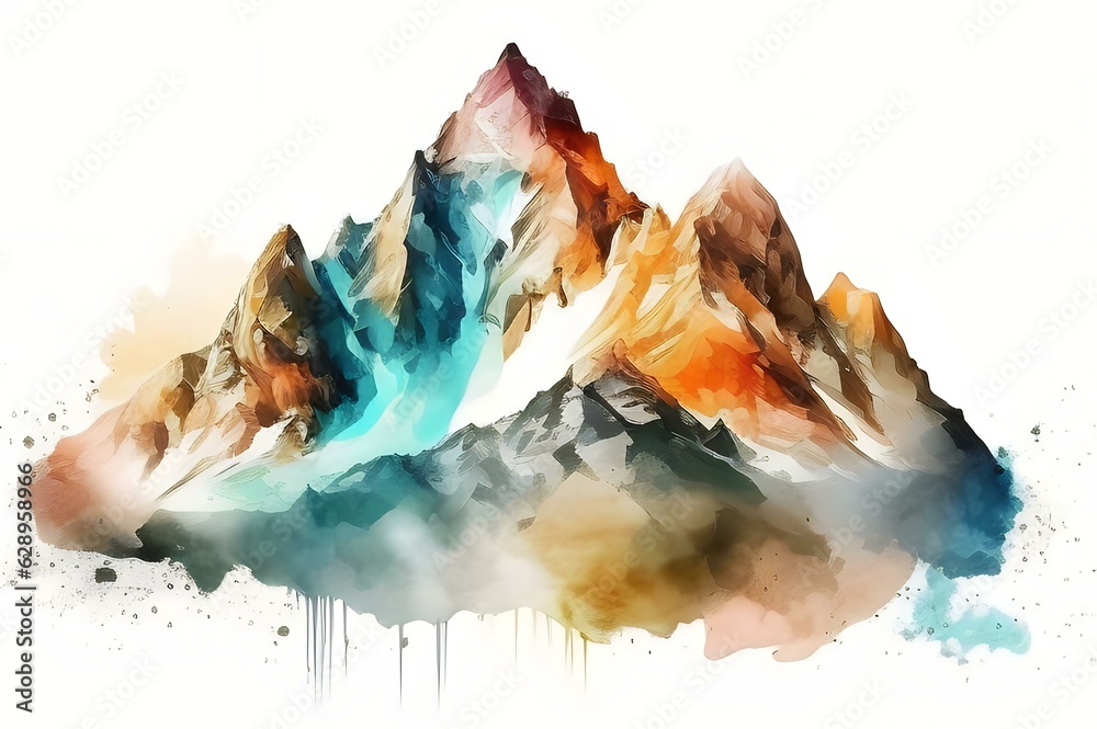 Fototapeta premium watercolor high mountains isolated on white background,