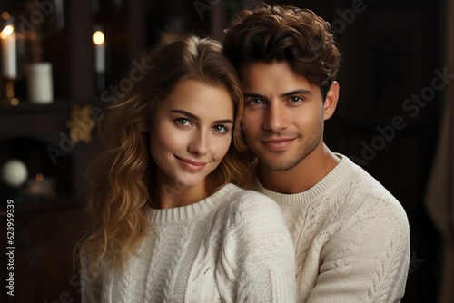 Elegant Young Couple in Sweater. AI
