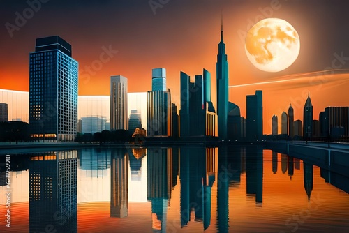 city skyline at sunset generated AI © PhotoFusionist 