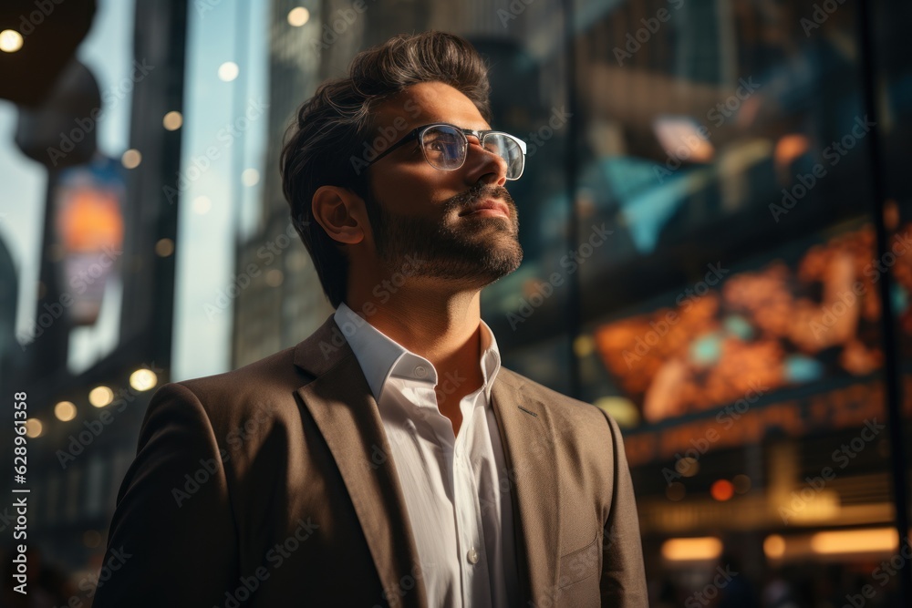 Confident wealthy businessman executive standing in the modern big city looking and dreaming of future business success. think of a new goal business vision and leadership concept Confident wealthy businessman executive standing in the modern big city looking and dreaming of future business success. think of a new goal business vision and leadership concept