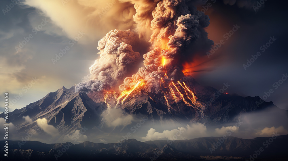 massive volcanic eruption, spewing ash and smoke into the atmosphere, generative ai 