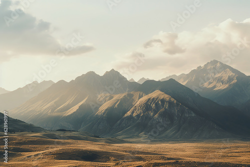 mountain range on the evening sun, landscape, generative ai 