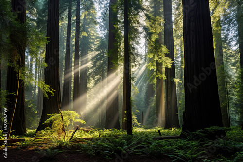 Redwood Forest in the sunlight  generative ai 