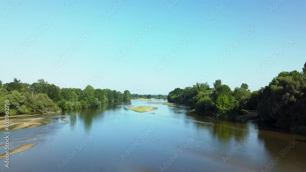 Drone view of a river flowing between trees Drone view of a river flowing between trees