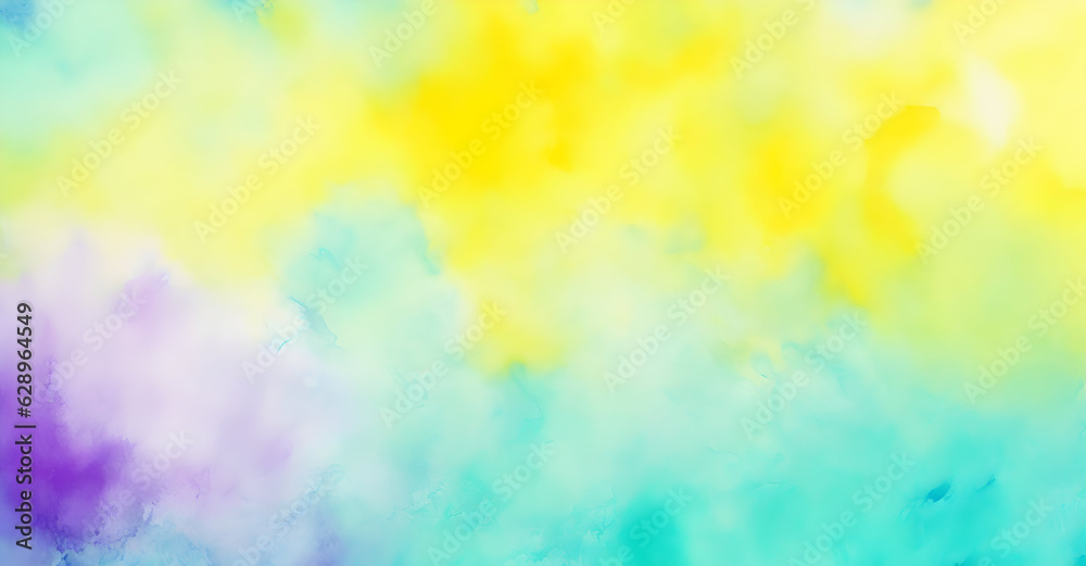yellow purple teal turquoise abstract watercolor. Colorful art background with space for design