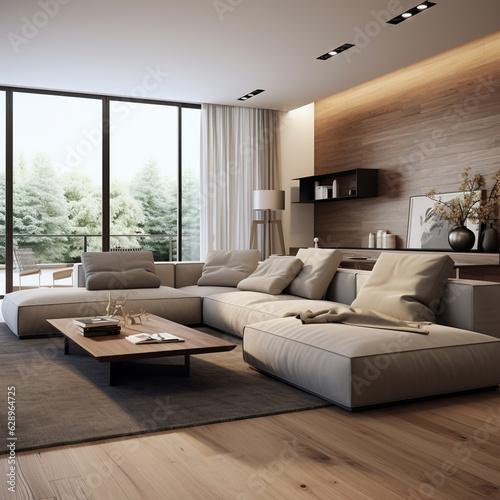 modern living room minimalist style, interior design, simple elegance, clean design, Generative Ai 