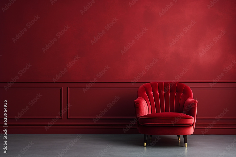 Beautiful luxury classic velvet red clean interior room in classic
