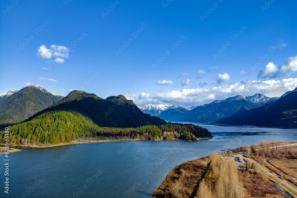 Stunning view of Pitt Lake in British Columbia, Canada, showing off the lake's serene beauty