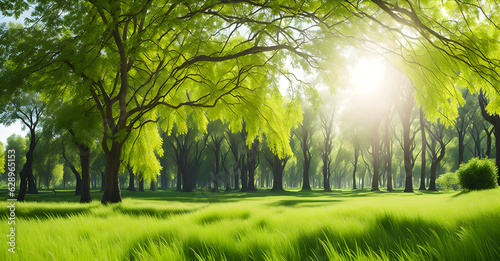Beautiful warm summer natural landscape of park with sun