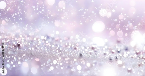 Beautiful festive background with sparkles and bokeh in pastel pearl and silver colors