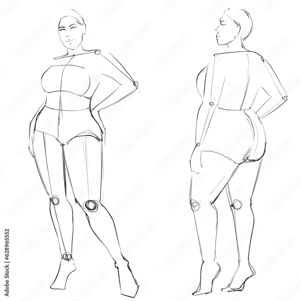 The curvy fashion templates. Croquis. A figure of a curve model on a white background. Plus size woman.
.
The curvy fashion templates. Croquis. A figure of a curve model on a white background. Plus size woman.
.