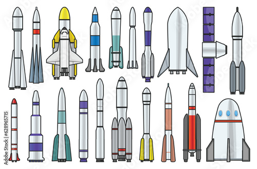 Space rocket vector color set icon. Spaceship isolated color set icon. Vector illustration space rocket on white background.