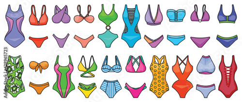 Swimsuit vector color set icon. Vector illustration swimwear on white background. Isolated color set icon swimsuit .