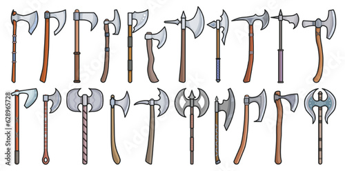 Medieval axe vector color set icon. Vector illustration medieva weapon on white background. Isolated color set icon medieval axe .
