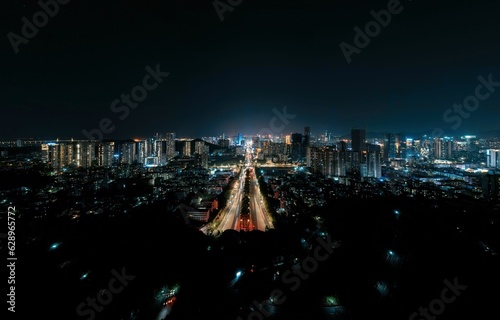 A night view of the city of Zhuhai and Macau in China photo