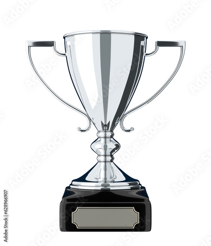 Silver trophy cup isolated on white background. Victory, best product, service or employee, second place. Png clipart isolated on transparent background photo