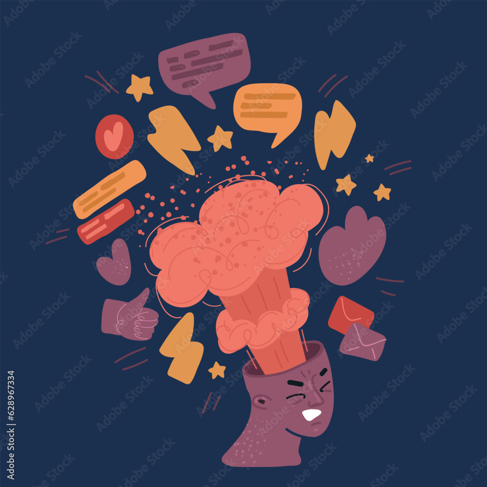Vetor de Cartoon vector illustration of Shocked emoji. Exploding head