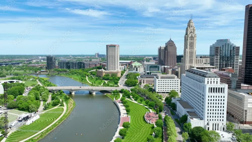 Vern Ruffi Wi Aerial video from edge of Vern Riffe State Office Tower to COSI Stock ...