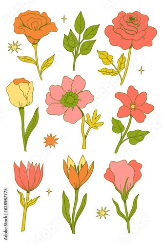 Collection of cute flowers isolate on white background. Vector graphics.