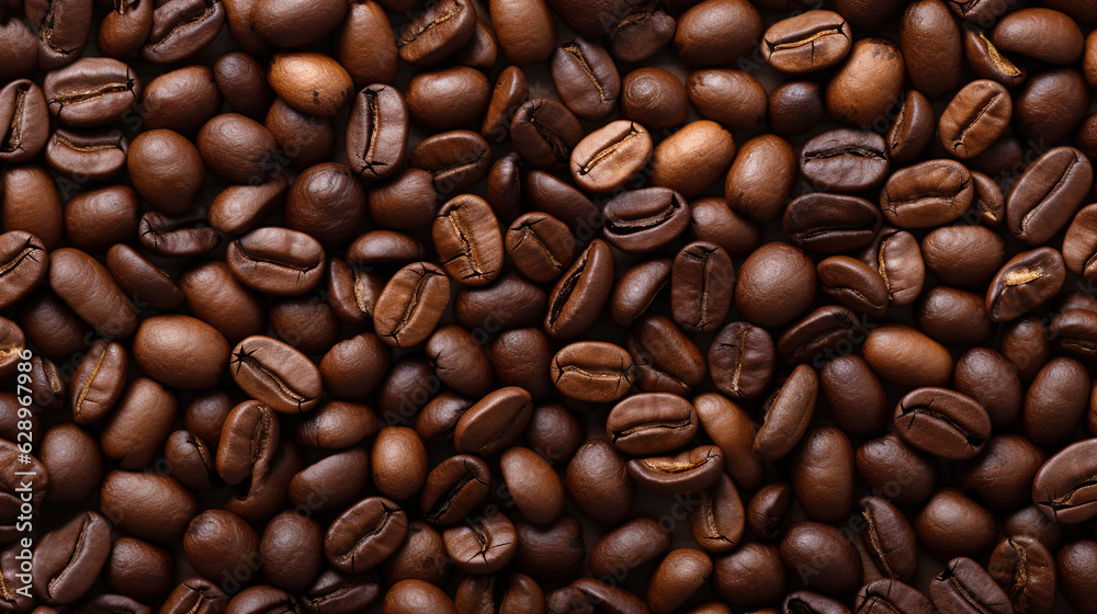Obraz premium coffee beans background, aerial view, generative ai