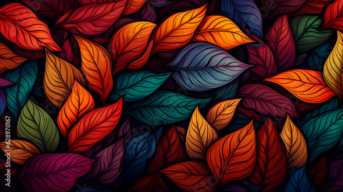 seamless pattern of bright autumn leaves. Generative AI illustrator