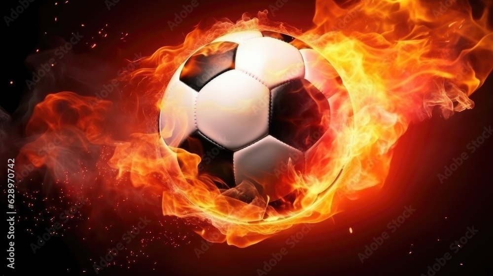 Naklejka premium a ball burning from a strong blow from a player