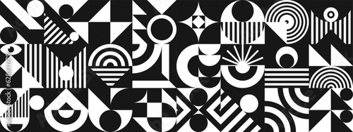 Bauhaus banner minimal 20s geometric style with geometry figures and shapes circle, triangle. square. Human psychology and mental health concept illustration. Vector 10 eps