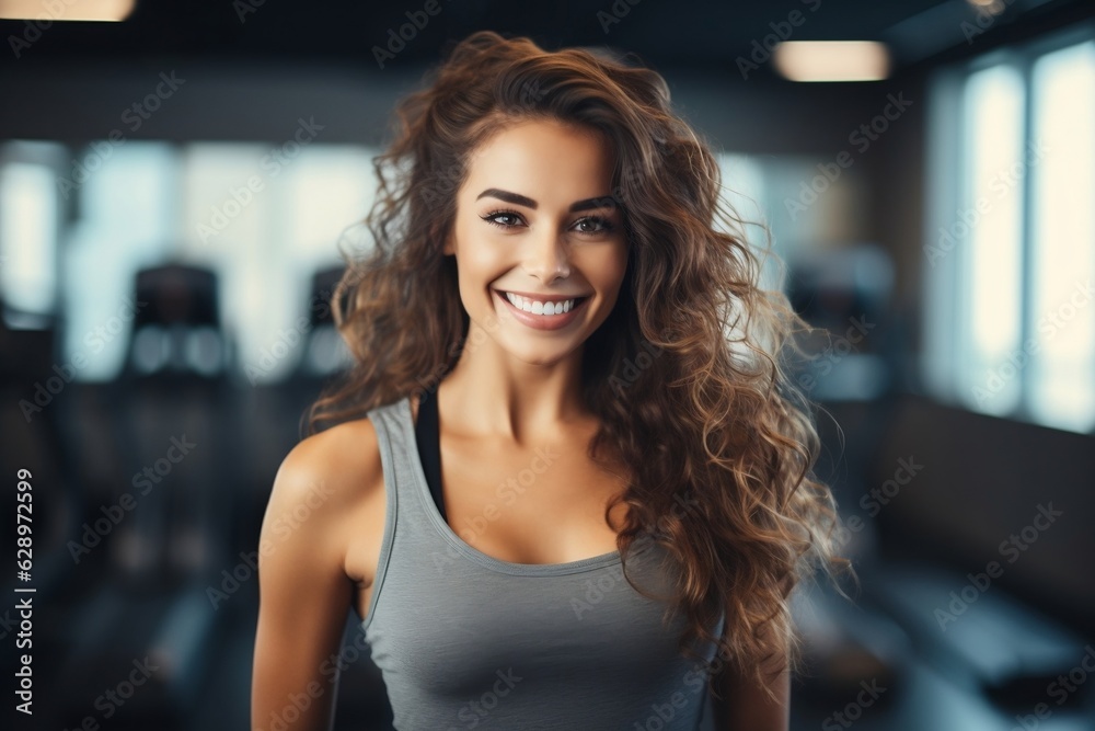 A woman in the gym with blur background. AI