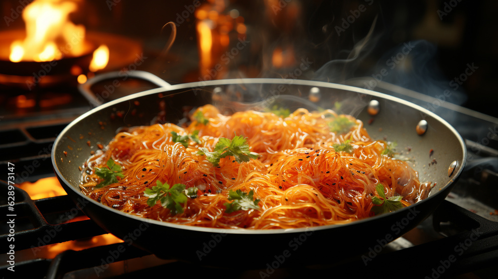 delicious fried chicken with vegetables in frying pan.generative ai delicious fried chicken with vegetables in frying pan.generative ai
