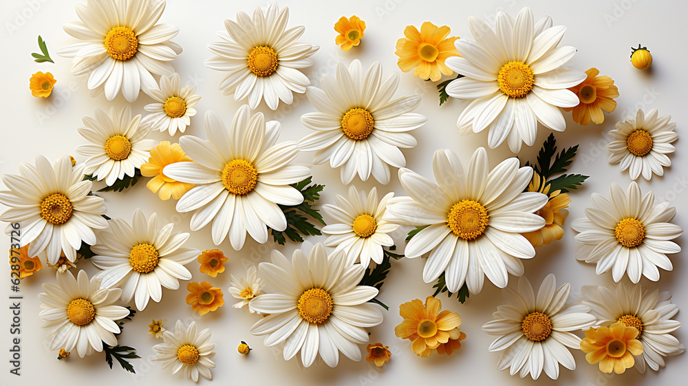 composition with beautiful flowers and flowers on white background.generative ai composition with beautiful flowers and flowers on white background.generative ai