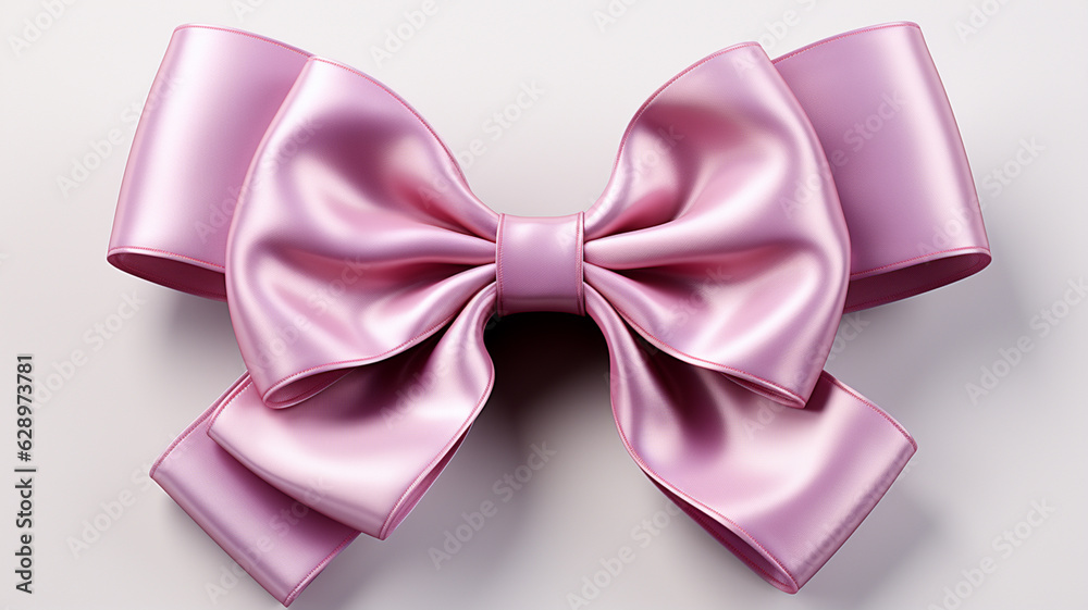 beautiful pink bow with silk ribbon on grey background.generative ai