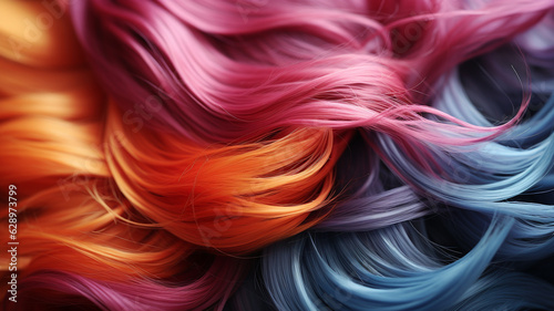 beautiful young woman with bright colorful hair in colorful wig and colorful curls. beauty portrait of a girl in the image taken on the background. the.generative ai