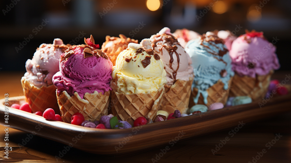 close - up view of delicious ice cream cones.generative ai close - up view of delicious ice cream cones.generative ai