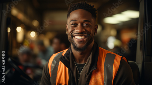 portrait of smiling african man in car.generative ai